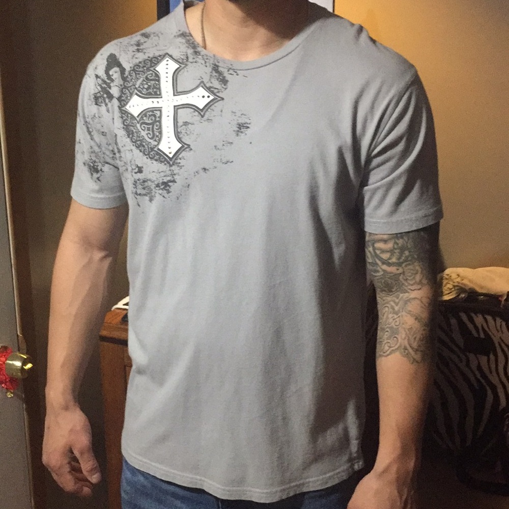 Mens Gray Graphic Guess Tee Shirt Sz XL